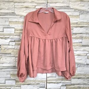 &merci Blouse Size M Mauve Boho Babydoll Balloon Sleeve V-Neck Cottagecore